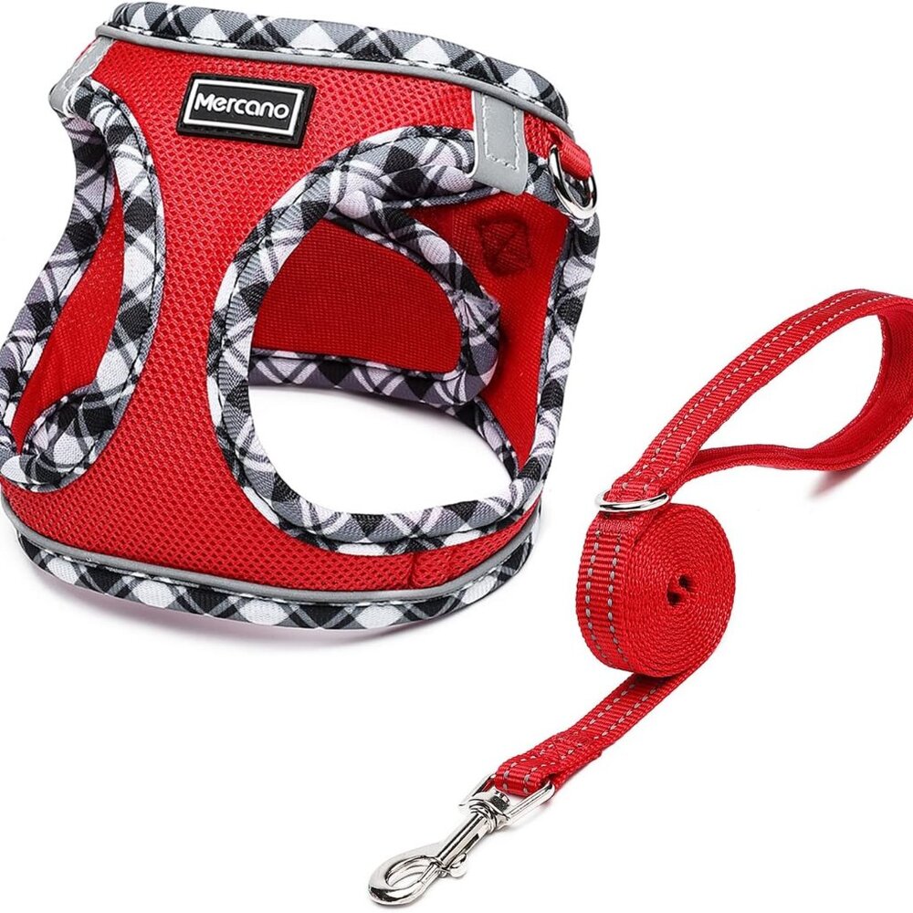 Soft Mesh Dog Harness and Leash Set, No-Chock Step-in Reflective Breathable Ligh